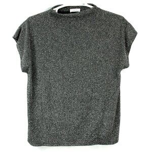 Calvin Klein Metallic Silver Sparkle Short Sleeve Stretch Tunic Top L Glam